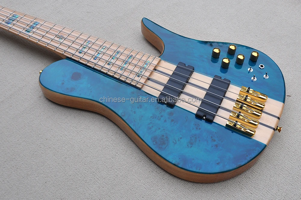Flyoung Musical Instruments Blue 5 Strings Electric Bass Guitar Neck Through Body Bass