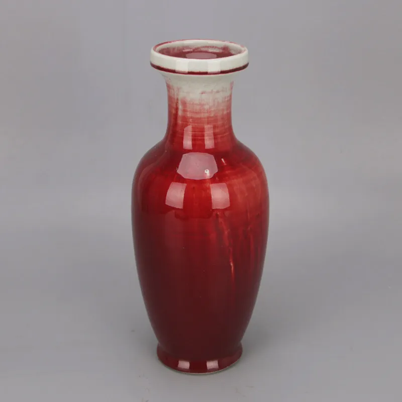 Chinese Jingdezhen Wood Fired Lang Red Glaze Flower Basket Vase Vintage Reproduction Porcelain Decor Collectible