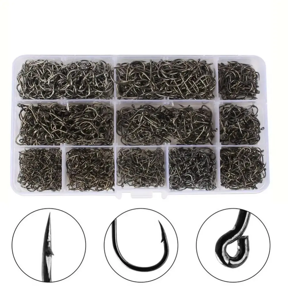 

1000Pcs Carbon Steel Fishing Hooks Set Durable Single Hook Fishing Fixed Hooks Rustproof with Holes Barbed Fishing Hooks