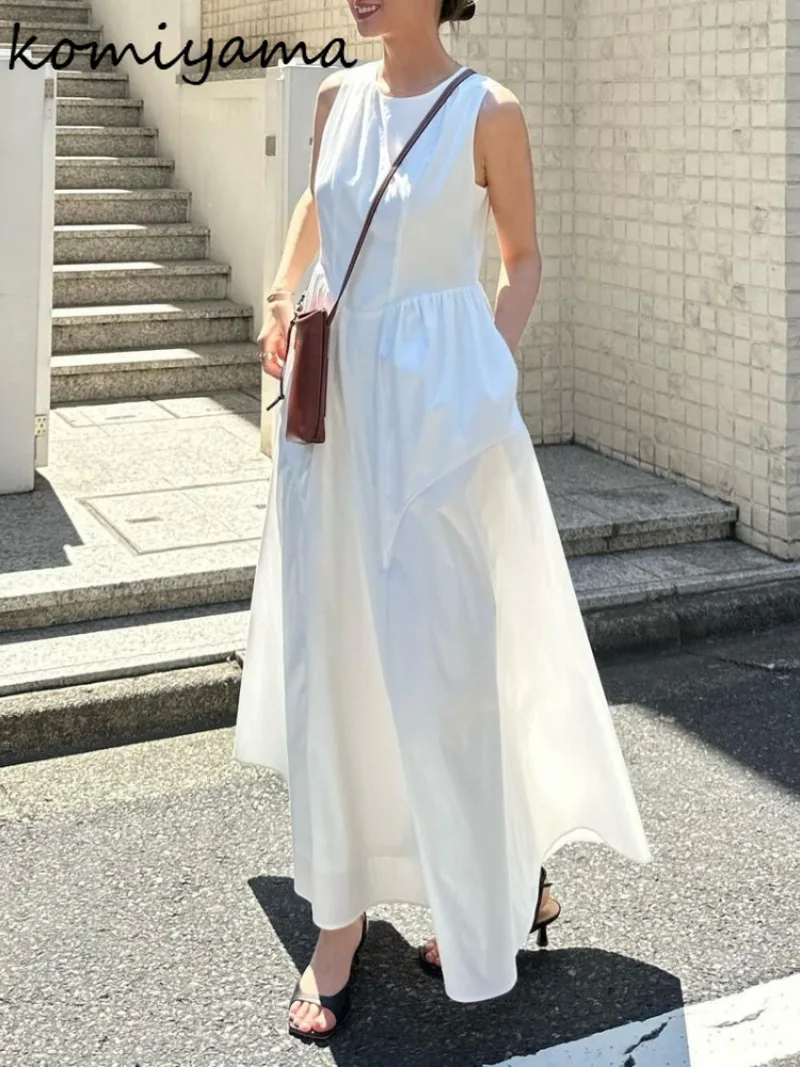 Komiyama Oansatz Ärmellose Vestidos Mujer Mode Lässig Tank Kleid 2024 Sommer Neue Kleider Frauen Taschen Drapierte Ropa Mujer