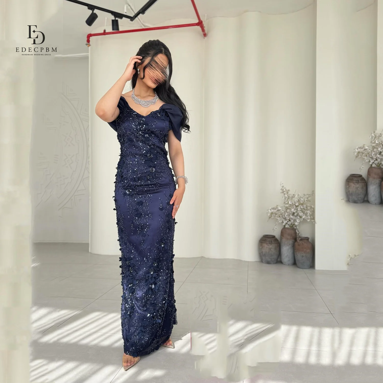 

EDECPBM فساتين سهرة Luxurious Women's Evening Dresses for Special Occasions Customized 3D Flowers Blue Vestidos De Fiesta Dress