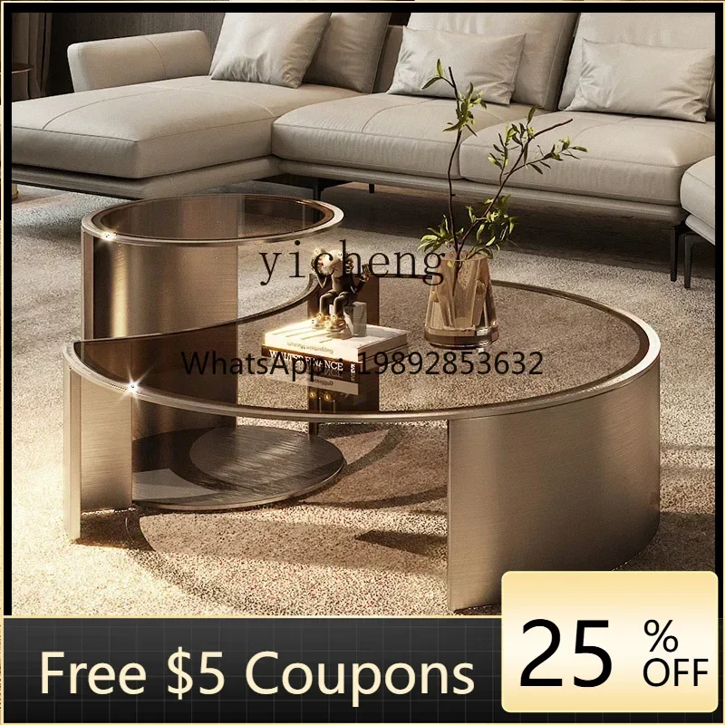 

Итальянский журнальный столик ZZ в стиле лайт-люкс, круглый, из закаленного стекла, современный, минималистичный, элегантный