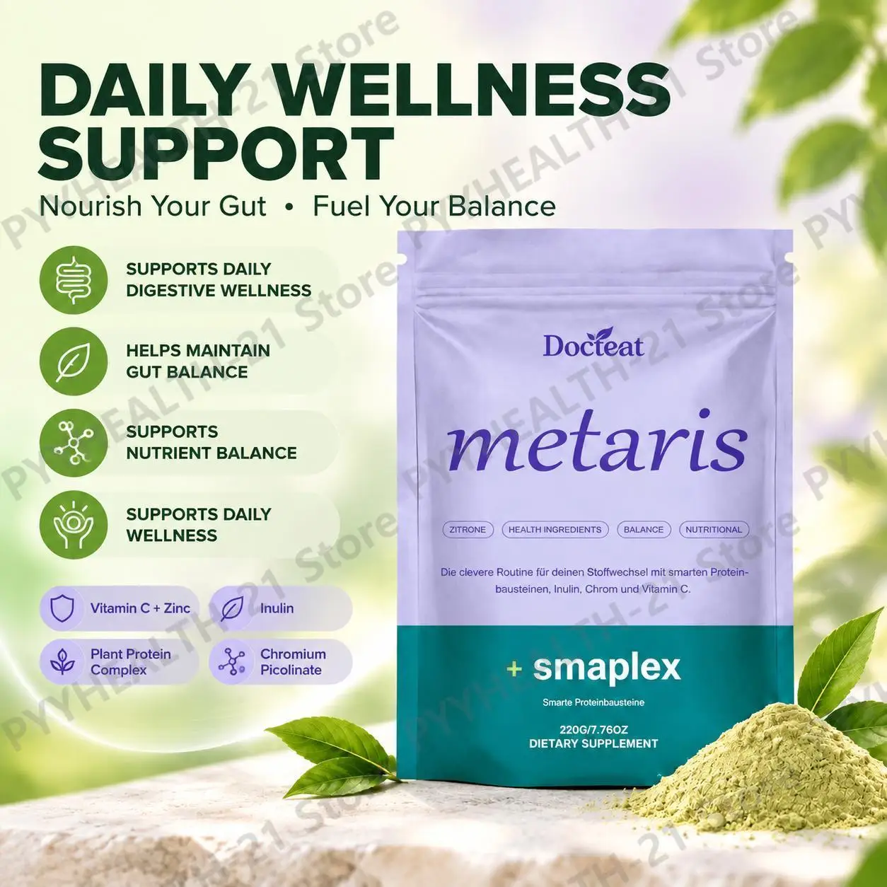 Metabolism Balance Protein Powder Supports Gut Balance Digestive Wellness Antioxidant Inulin Vitamin C Chromium Zinc 220g Adult