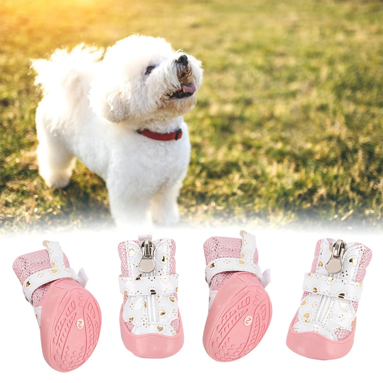 

4Pcs Pet Dog Shoes Puppy Non Slip Breathable Mesh Outdoor Walking Boots Pets Clothing Accessories