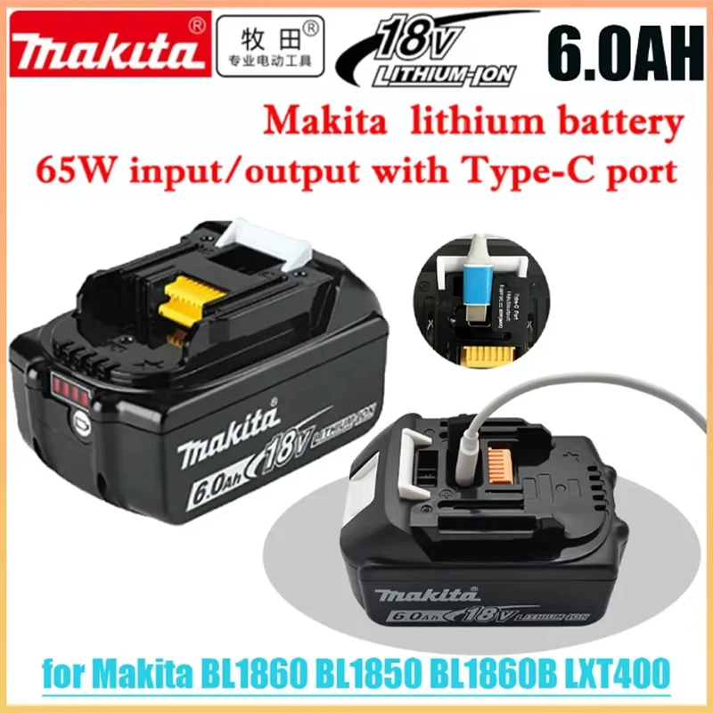 Batería Original de 18V 6.0Ah Makita, DDF485, BL1860, LXT400, usada para más taladros de herramientas Makita de 18V