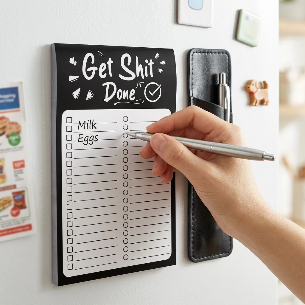 Magnetic Notepad with Pen Holder Strong Magnetic Writing Memo Paper Easy Tear Design for Kitchen Office Home Family Students