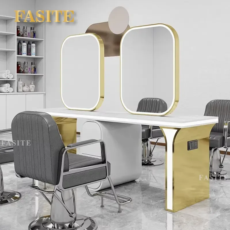 For Hair Barber Shop Mirror Table Cabinet Integrated Dyeing Ironing Perm Area Furniture Styling Station with Storage