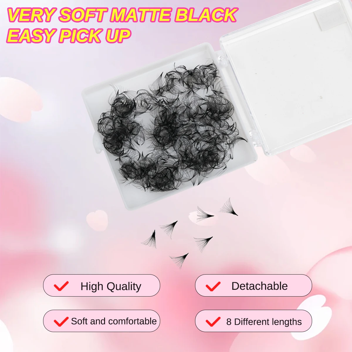 ARTSTAR 500 Loose Premade Eyelash Extensions Pointy Tapered Base 10D 12D 14D 0.05mm C/D Curl 8-15mm Matte Black Fluffy Lashes