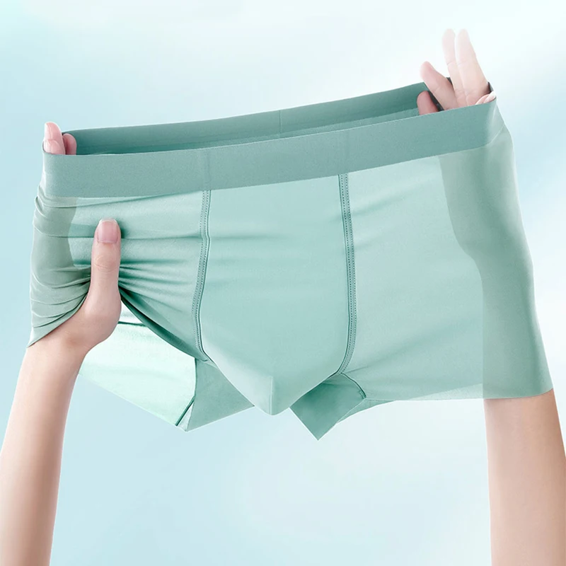 1pcs Men Ice Silk Panties Mens Ultra-thin Boxers Shorts Seamless Sexy Underwear Man Underpants Panty Male Mesh Breathable Briefs