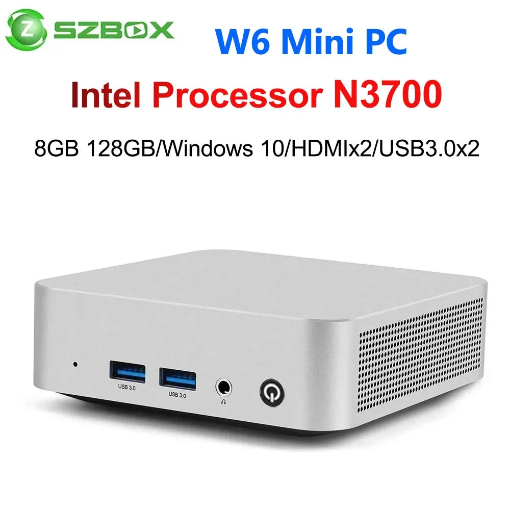 SZBOX W6 Mini PC Intel Processor N3700 MINI PC Windows 10 8GB 128GB M.2 SATA SSD 4K HDMIx2 USB3.0x2 TYPE C Office Mini PC