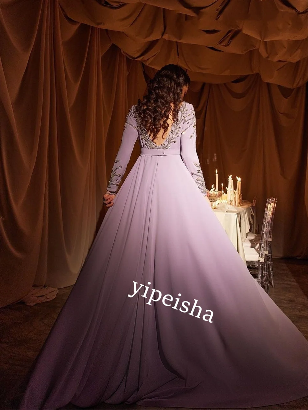 Customized  Evening Jersey Beading Cocktail Party A-line O-Neck Bespoke Occasion Gown Long Dresses Saudi Arabia