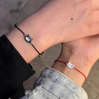 2pcs Romantic Cat Bracelet Set Black White Moonstone Obsidian Handmade Minimalist Fidget Bangle for Couple Women Men Party Gift