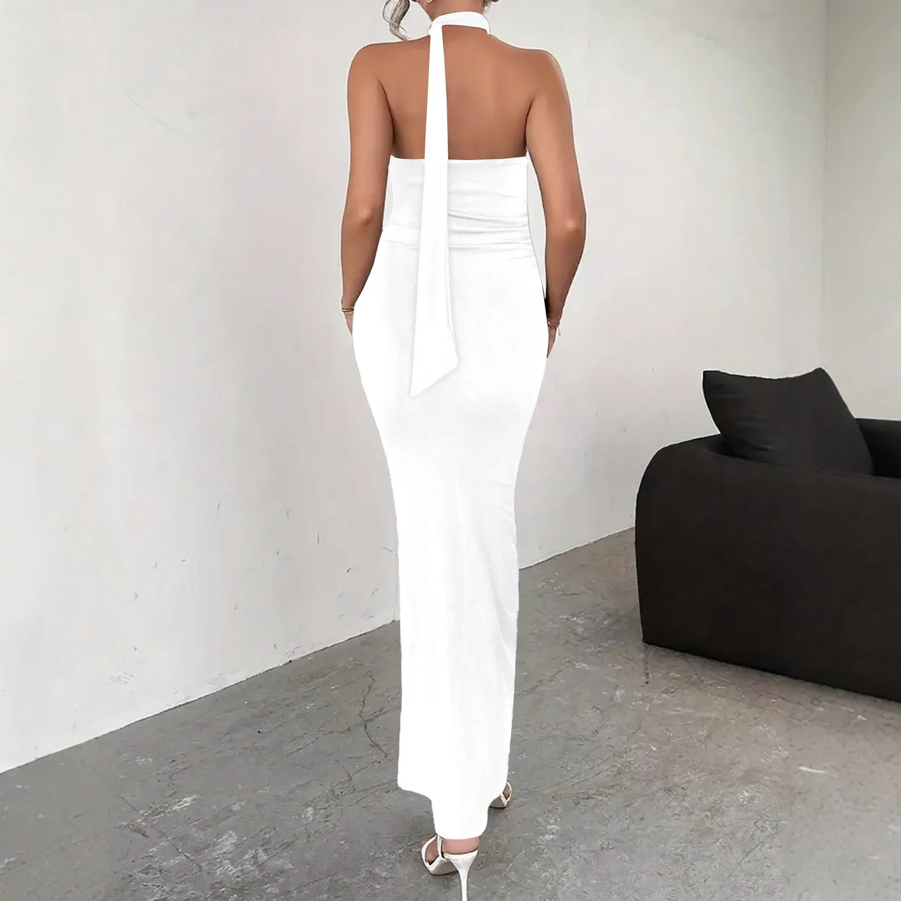 Sleeveless Tie Dresses Slim Fit Commuter Chic with Colorblock Asymmetrical Hem Asymmetrical Maxi Length Dress Summer for Women