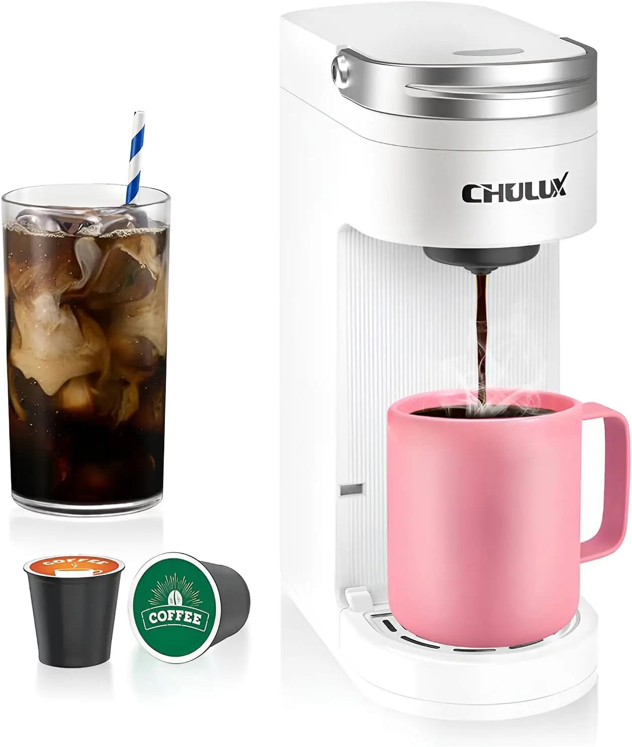 

Slim Single Serve Coffee Maker for K Pod, Fits 7.3" Travel Mugs, 6-12oz Brew Sizes, Pearl White