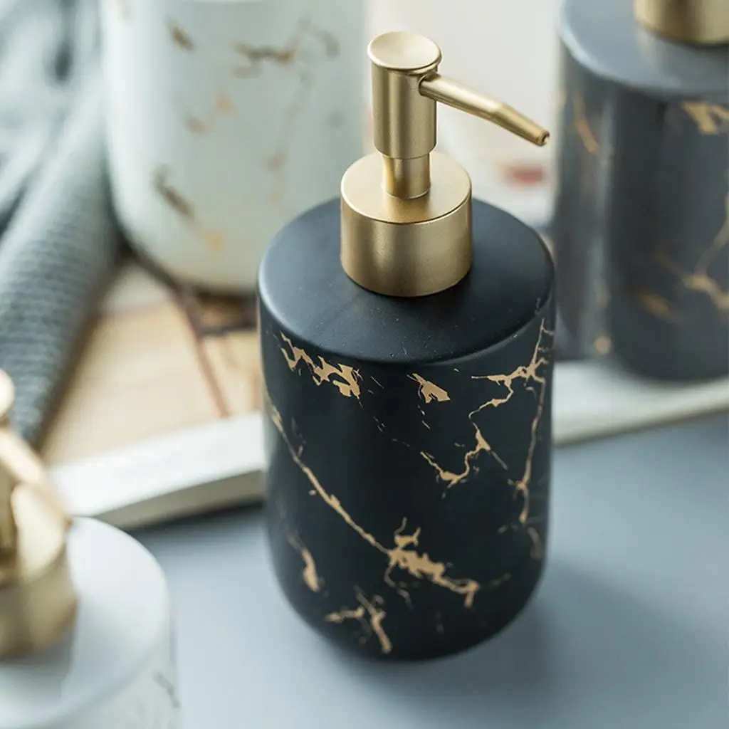 Hand Ceramic Soap Dispenser Marble Pattern Essential Oil Liquid Soap Shampoo Container Pump Bottle for Bathroom Laundry Room