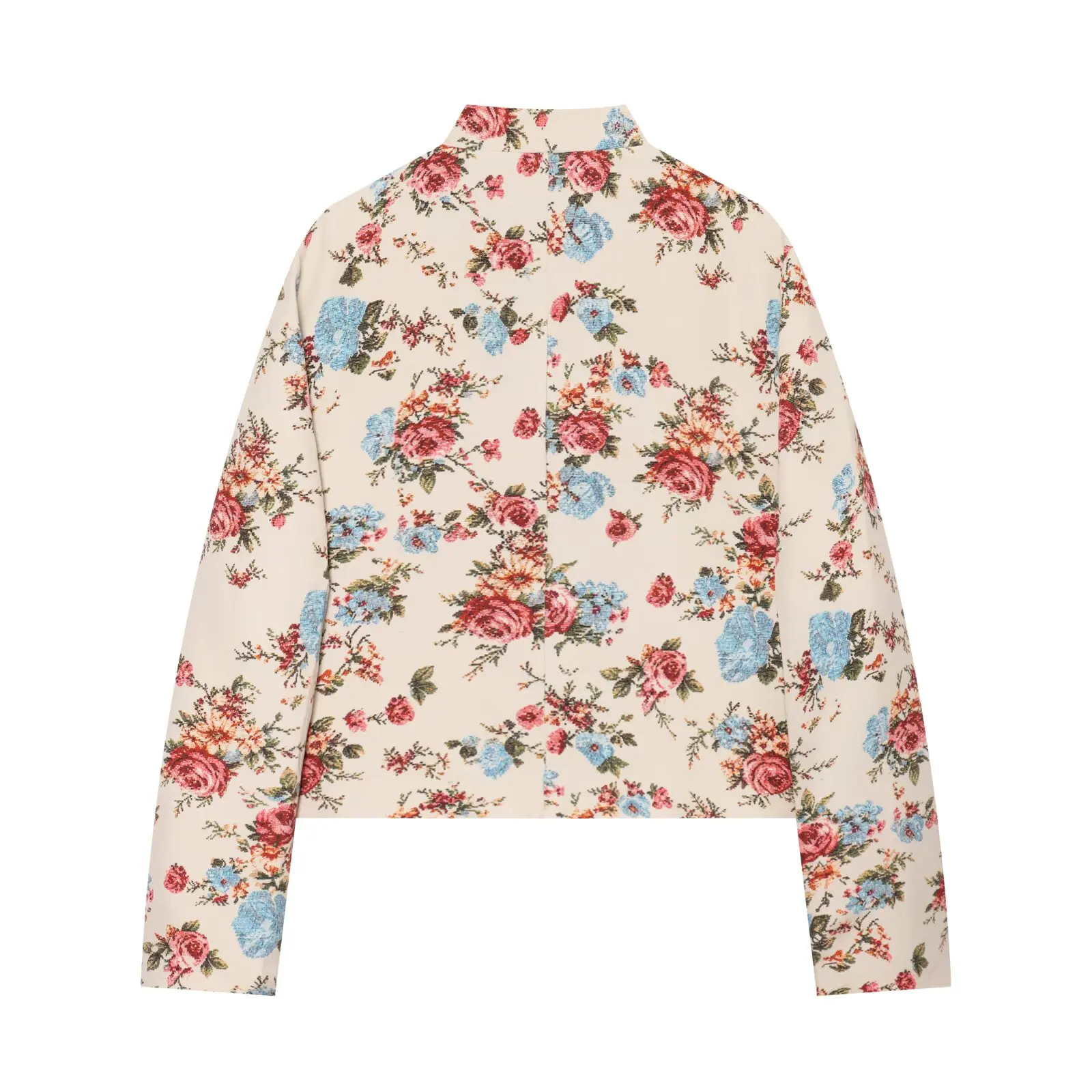 2026 Spring Autumn Women's Elegant Floral Print Button Short Blazer Jacket Lady Vintage Stand Collar Long Sleeve Slim Fit Coats