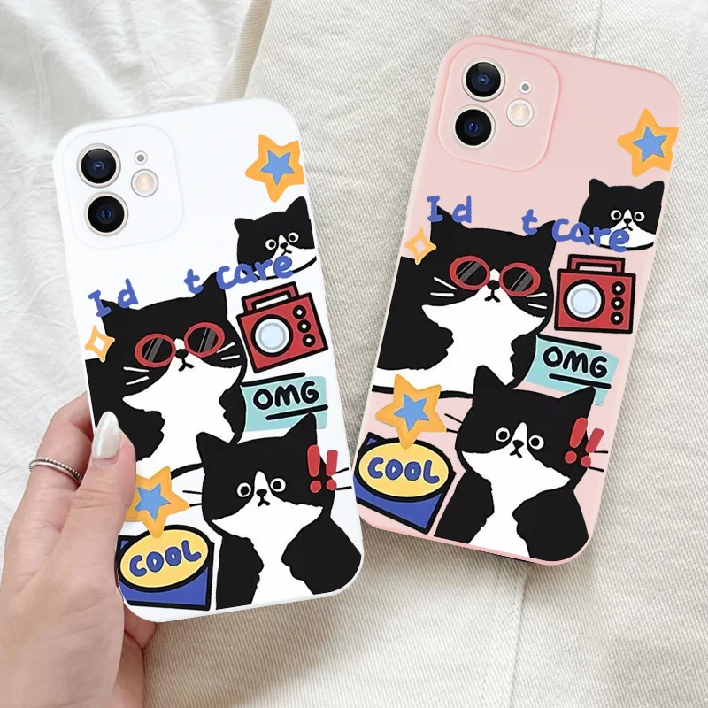 

Cartoon Cool Cat Sunglasses Kitty Phone Case For iPhone 16 15 11 12 14 13 Pro Max Mini X XSMax XR 7 8 Plus SE4 16e Silica Covers