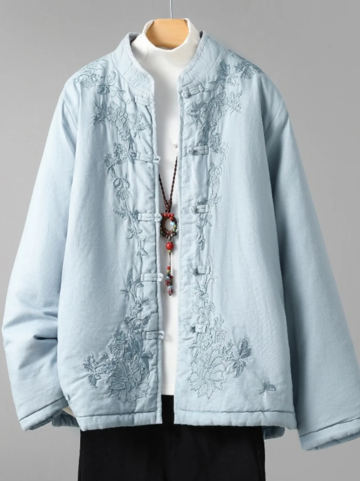 

Thiened Heavy Embroidery Button Cotton Jaet Stand Collar Women's Outerwear Retro Sle Long Sve Winter Coat