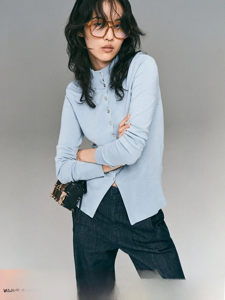 

Faionable High Ne Knitted Sweater Mixed Fibre Stiy Fiber H&M Women's Spring New Arrival Casual Sle Regular Fit Open C...