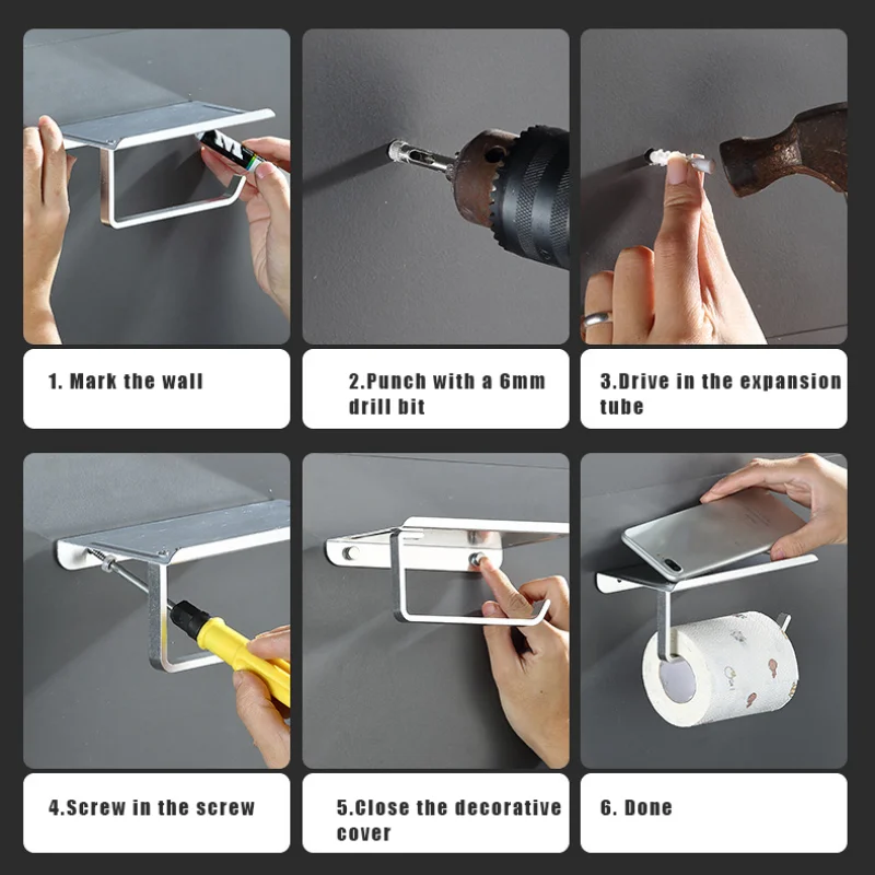Stainless Steel Toilet Paper Holder Bathroom Wall Mount WC Paper Phone Holder Shelf Towel Roll shelf Accessories