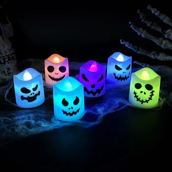 6Pcs Halloween Pumpkin Ghost Candle Lights, Color Glowing Lamp Spooky Haunted House Props
