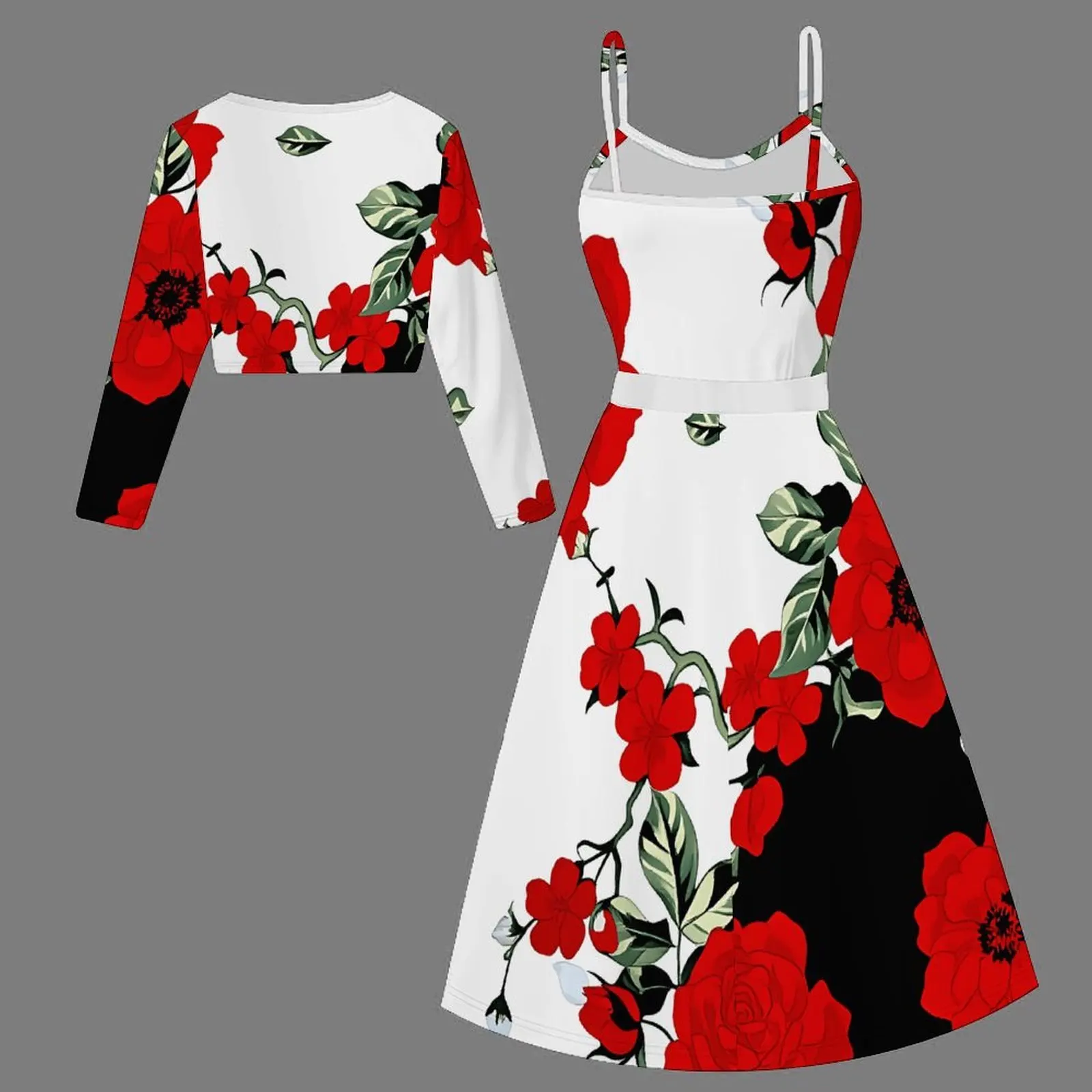 2pcs Beach Vacation Sleeveless Skirt Fashion Slim Coat Women's Retro Printed Midi Skirt Elegant Clothing Camisole Dress image 2