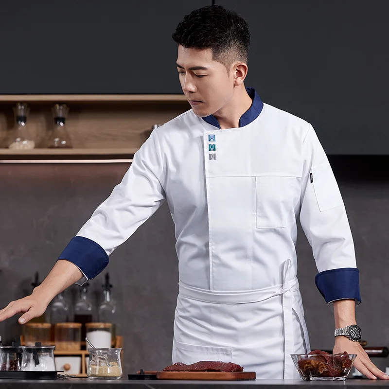 

Autumn and winter chef uniforms, long-sleeved catering hotel restaurant canteen chef clothing Printed baking apron