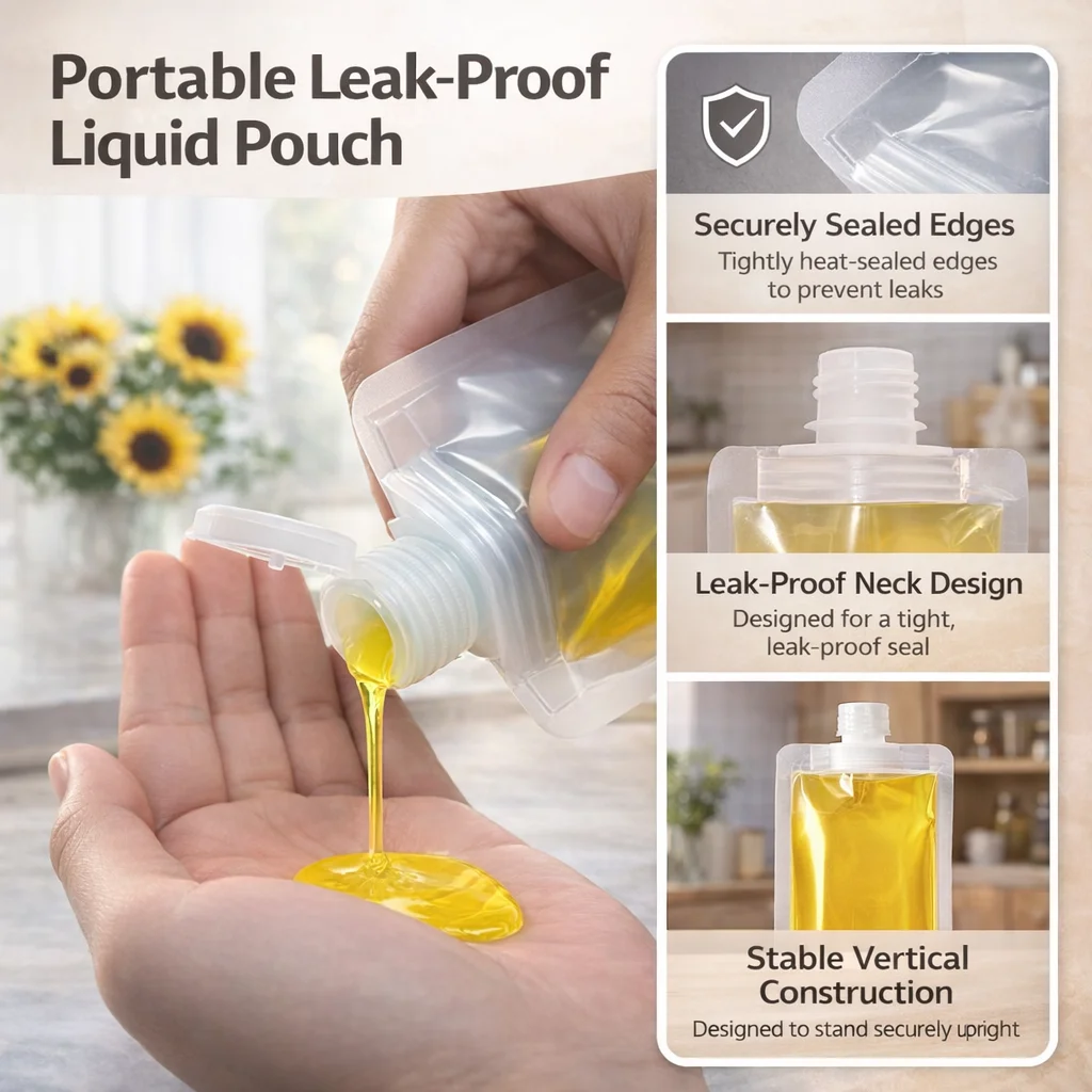 5 Pack Travel Size Toiletry bags, 30/50/100ml Refillable Stand-Up Liquid Containers for Shampoo, Conditioner & Lotion