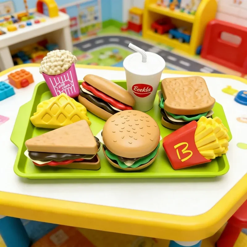 Cartoon Fast Food Simulatie Fantasiespel Set Miniatuur Hamburger Frieten Keuken Model Onderwijs Speelgoed Cadeaus voor kleine kinderen