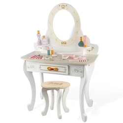 New Design Pretend Play Toy Kids Dressing Table With Chair Kids Vanity Set With Mirror