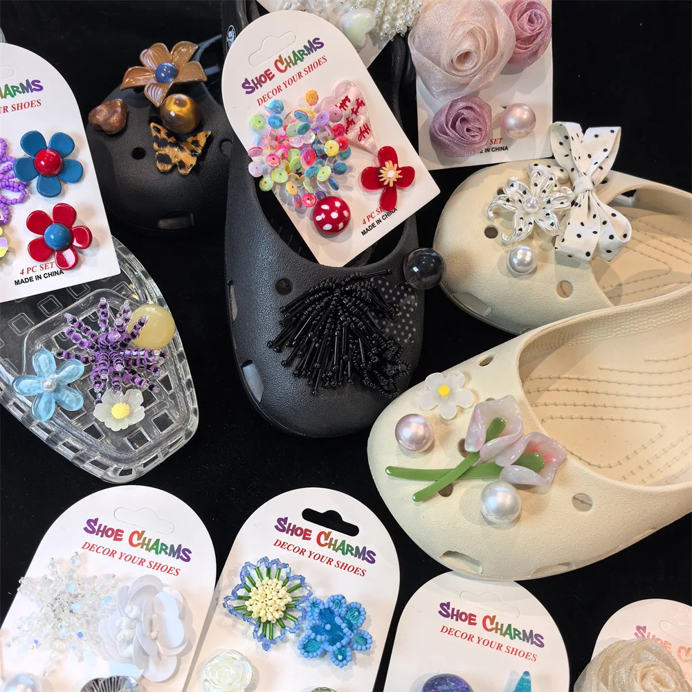 Shoe Charms Crystal Beaded Ballet Clog Buckle Collection Faux Pearl Acrylic Mini Multicolor Lightweight Women Daily Gift