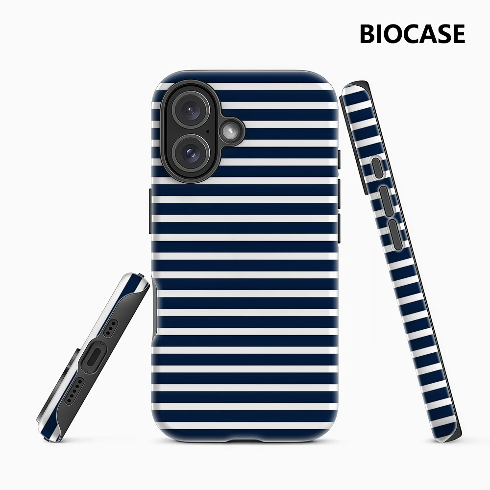 Navy and White Stripes IPhone17 Must-Haves Phone Case for IPhone 17 16 15 14 13 12 Pro Max Plus Double-layer Back Cover