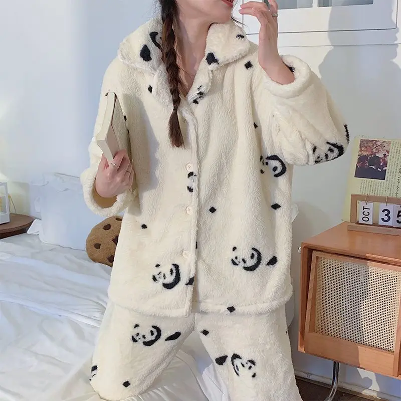 المرجان الصوف المرأة منامة الخريف الشتاء الفانيلا نموذج جديد الحلو فتاة الوجه الدفء Homewear رشاقته بيجامة مجموعة دعوى #2