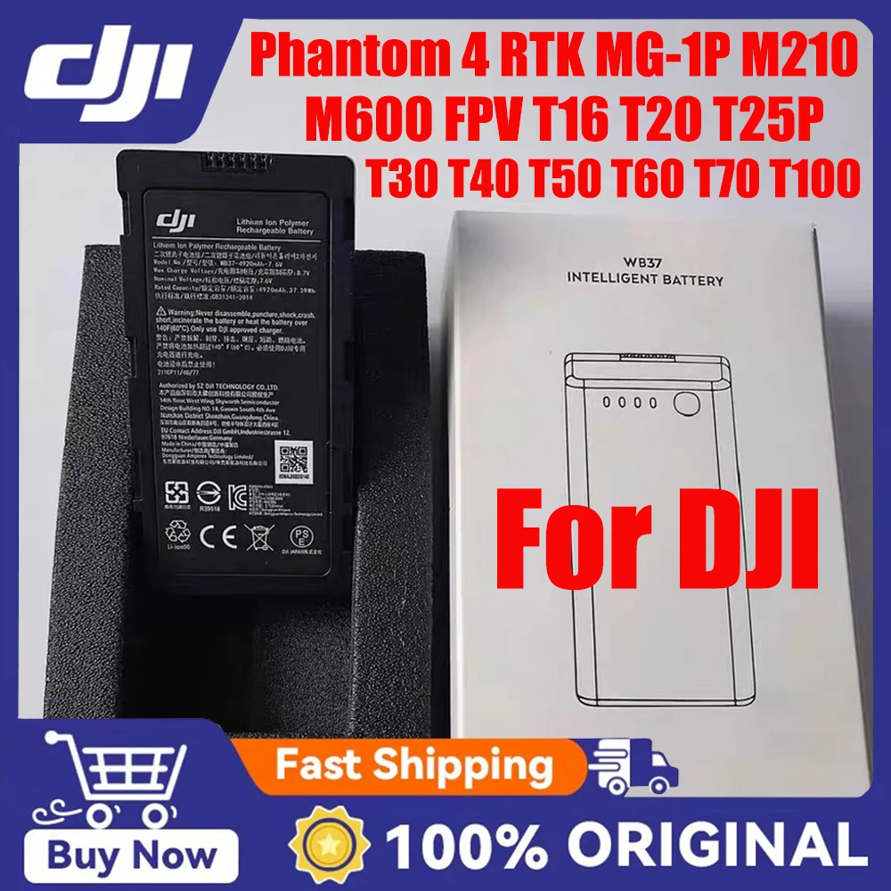 100%Original WB37 Battery For DJI Phantom 4 RTK MG-1P M210 M600 FPV T16 T20 T25P T30 T40 T50 T60 T70 T100 Remote Control Battery