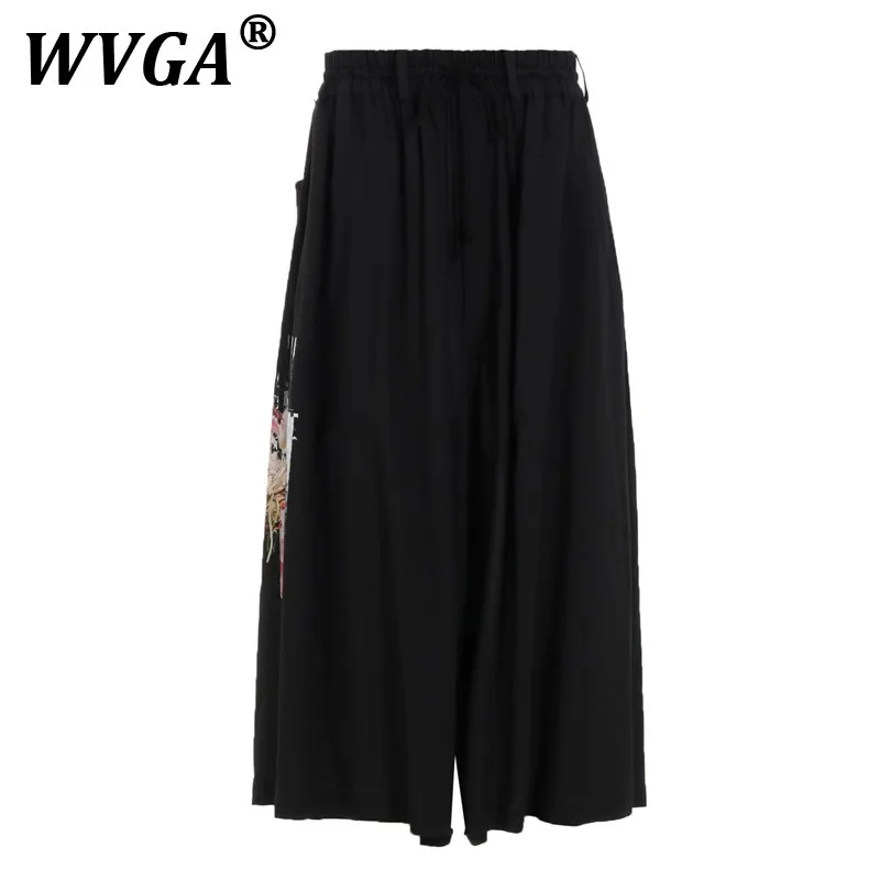 

WVGA Spring Summer New Men's High Street Printed Design Fashion Elastic Punk Niche Chic Casual Wide-Leg Cropped Pants Ins W9683