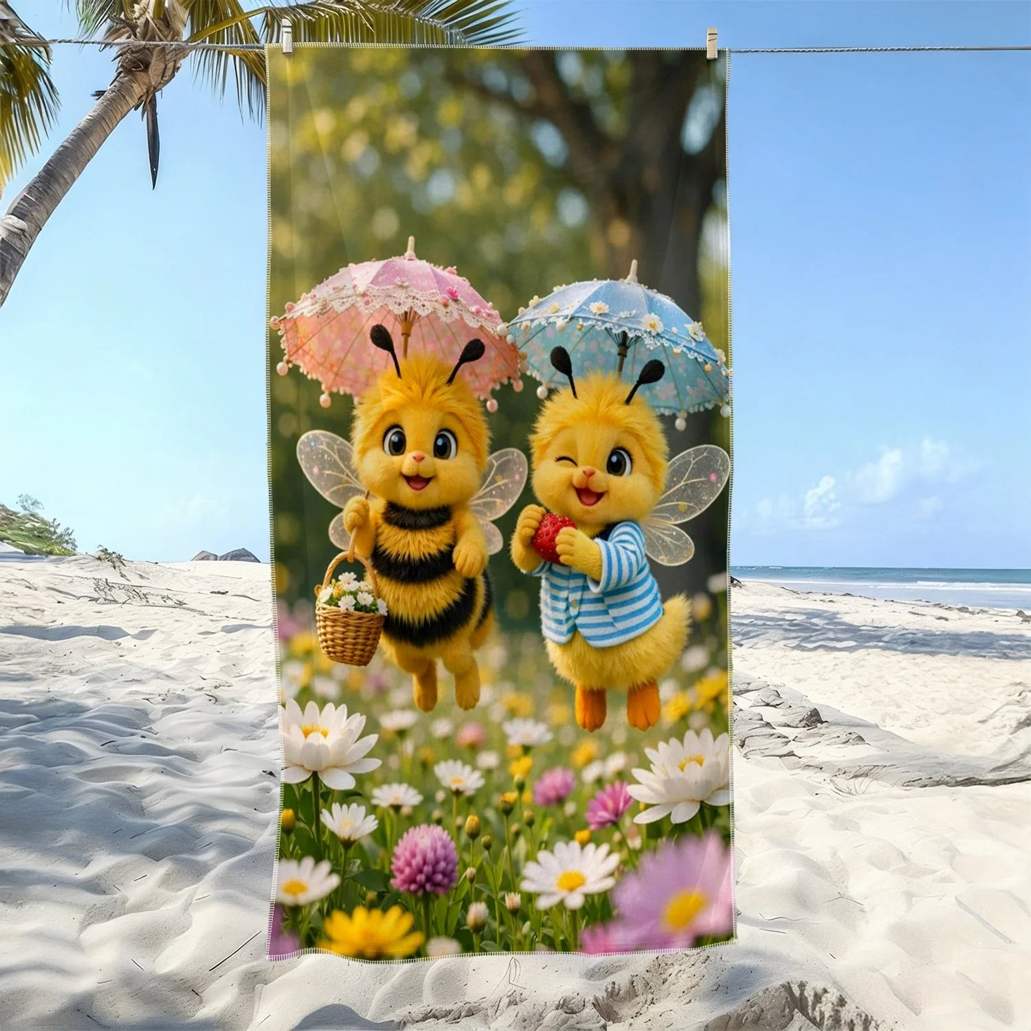 1PC Cute Bee Couple Beach Towel Suitable for yoga, swimming, camping, big bath towels, essential travel accessories