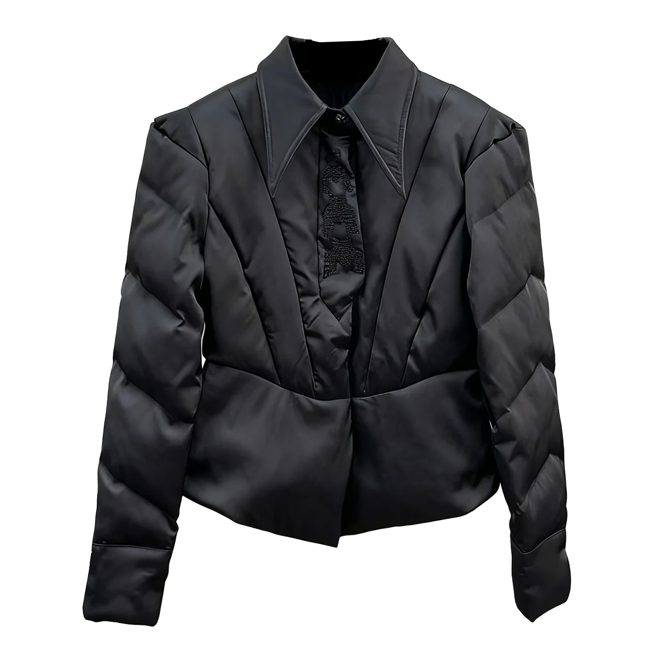 

NIGO 2025 Winter Women's Black Collar Jacket with Beaded Embroidery Filled Warm Outerwear High Comfort Long Sleeve #NIGO9525Z