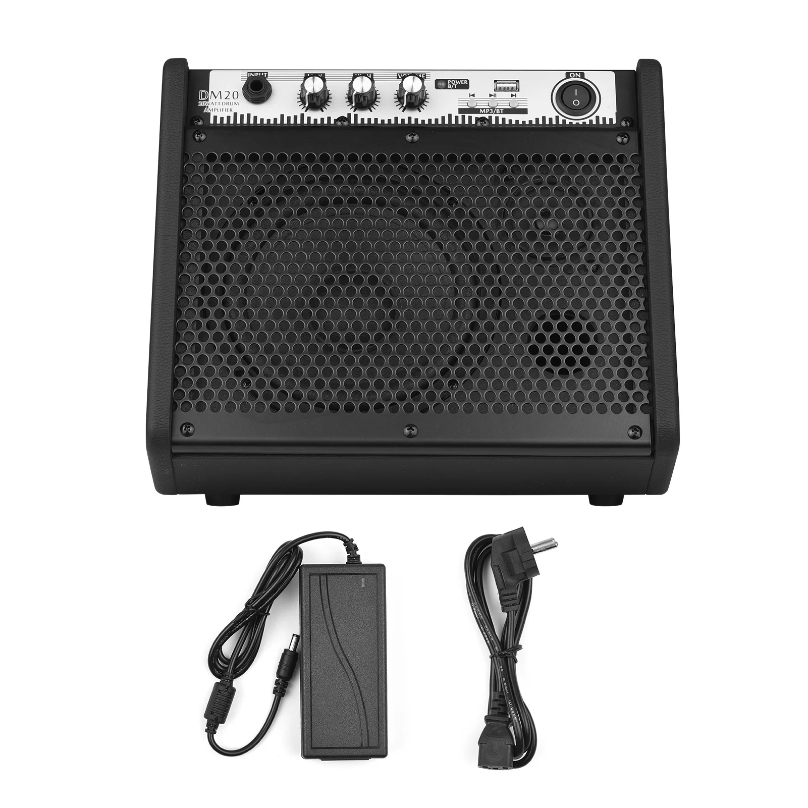 COOLMUSIC DM20 20W Electric Drum Amplifier Keyboard Amp Wireless BT Speaker 2-Band EQ Supports USB MP3 Player Function