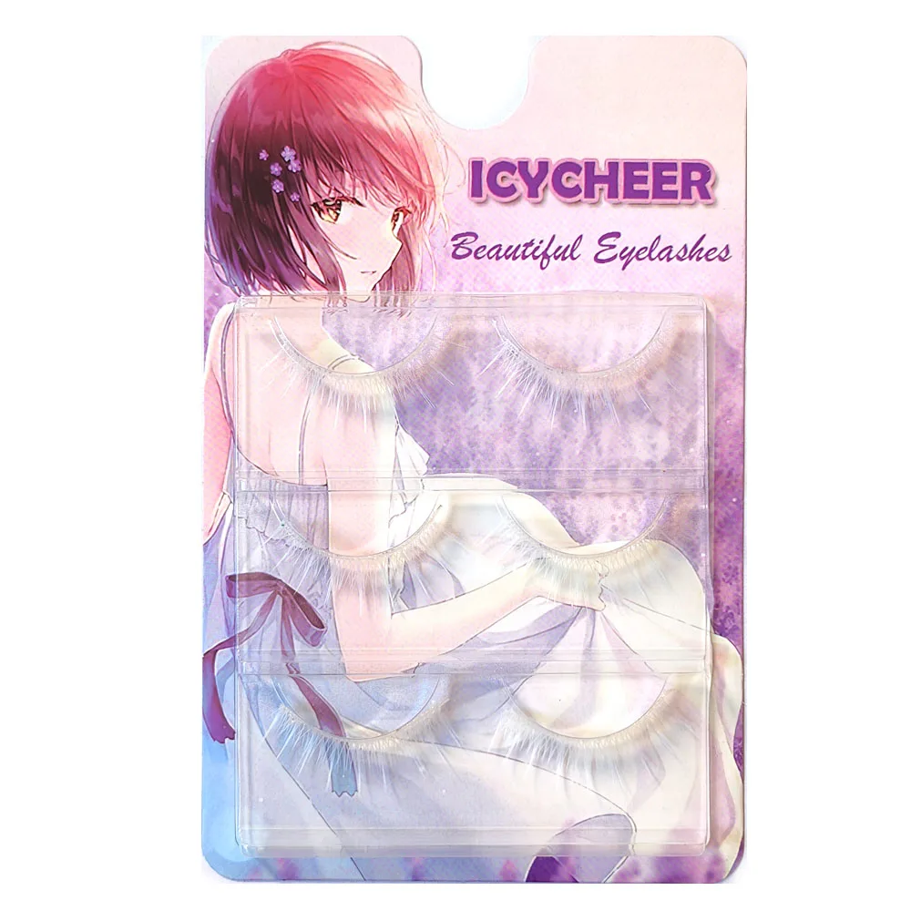 3 pary bajkowy styl białe rzęsy naturalnie wyglądające krótkie białe rzęsy przedłużanie Cosplay komiks Halloween pokaż kolor rzęs