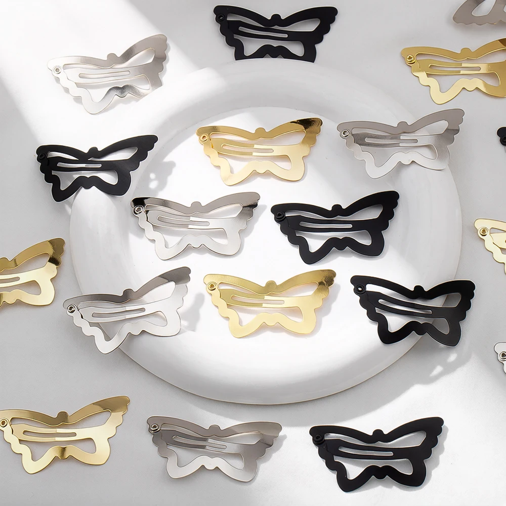 10pcs Heart Star Butterfly Bat Snap Hair Clips Simple Hollow Broken Hair Clip Fixed BB Clip DIY Headwear Base Accessories