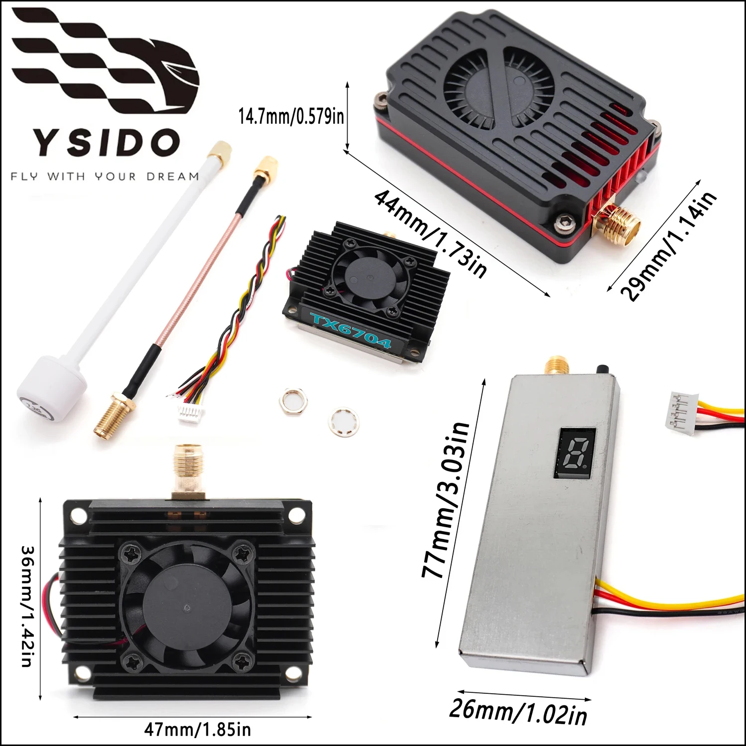 YSIDO TX6704 TX5820 TX334 1.2-7.2Ghz 1.6-4W FPV VTX High-Power Video Transmitter Module with Antenna For RC Long Range FPV Drone