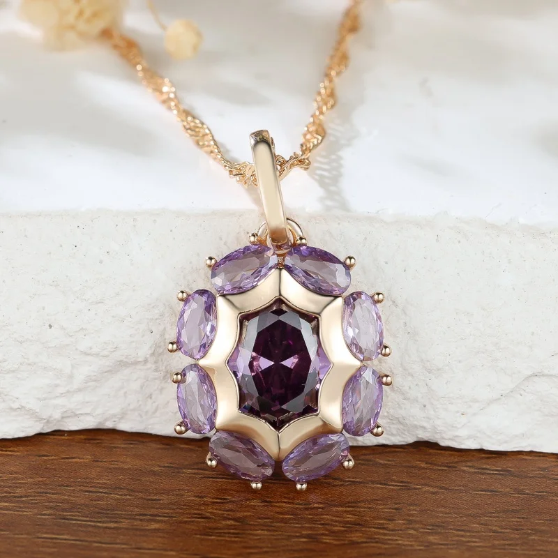 2026 New Fashion Trend Champagne Gold Egg Shaped Purple Wave Necklace Exquisite Fashion Cool Style Versatile Jewelry
