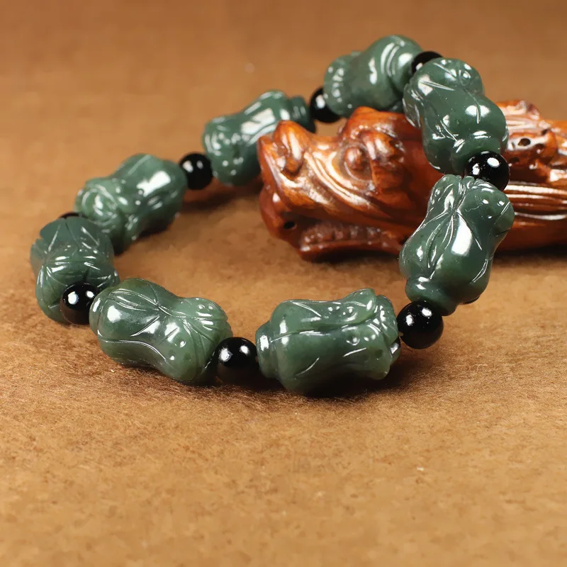 Hetian Qing Jade Cabbage Bead Bracelet Men And Women With Certificate