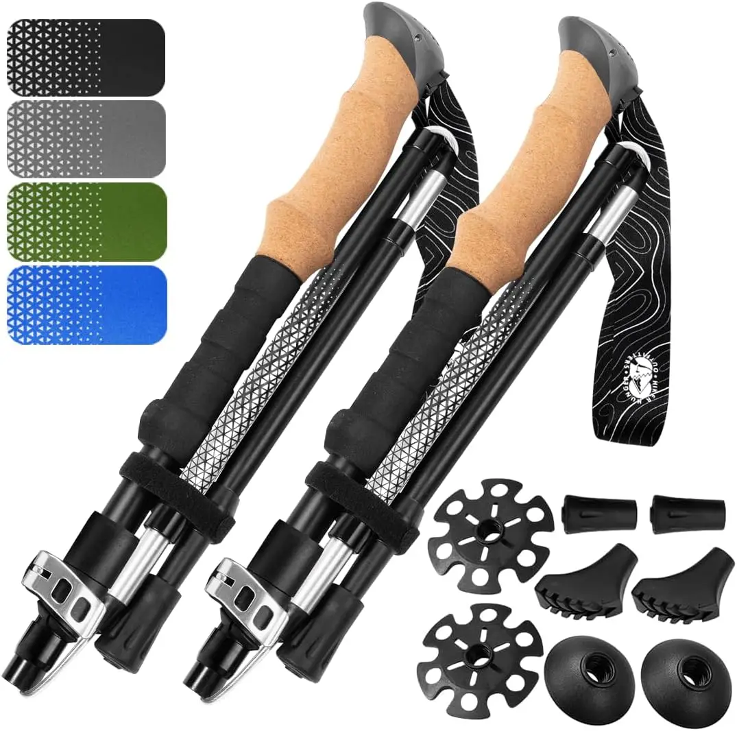 

Adjustable, Lightweight Trekking Poles Made of Aircraft Aluminum, Metal Flip Locks & Comfortable Real Cork and EVA Foam Grips