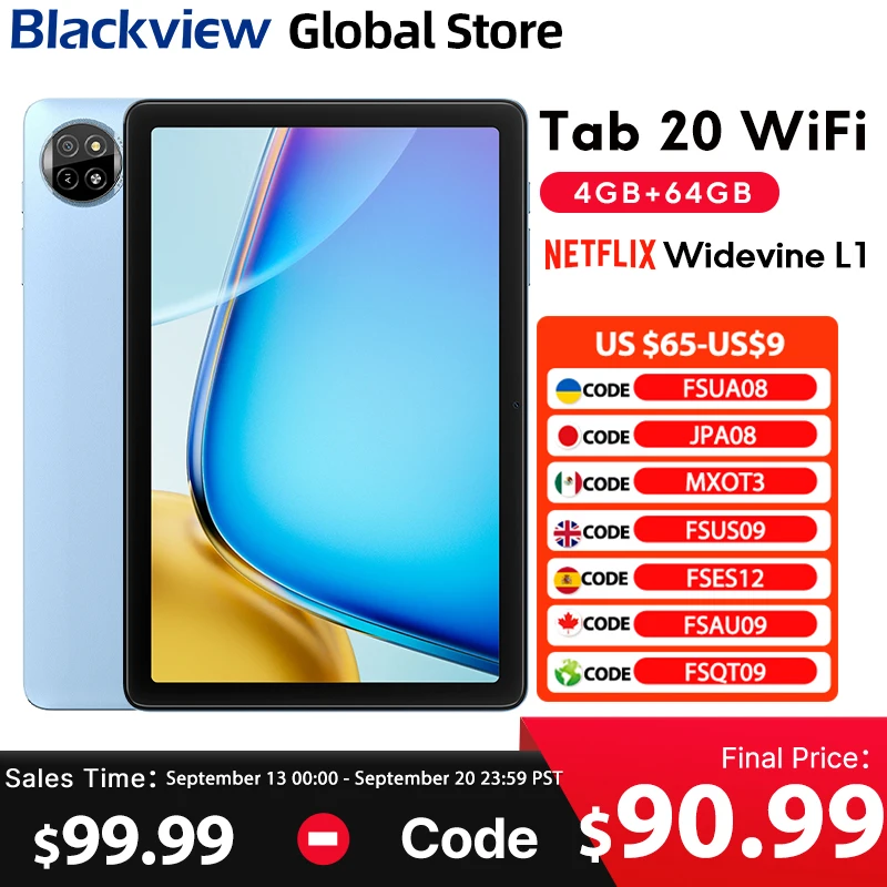 Blackview Tab 20 WIFI Tablets 10.1'' HD+ IPS Display Widevine L1 4GB 64GB Unisoc T310 Android 15 6600mAh 8MP Tablet Pad PC