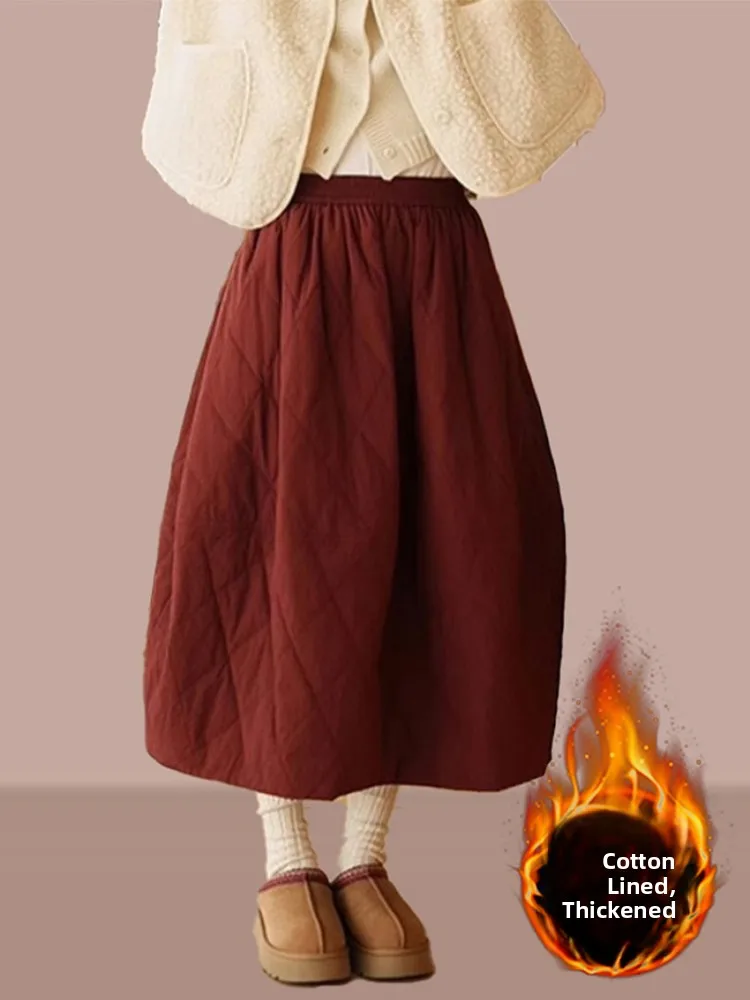 

Red Thiened Cotton f Skirt Women's mid Waist A-Line Skirt Floral Print Winter New Sle ular Spring Autumn Skirt