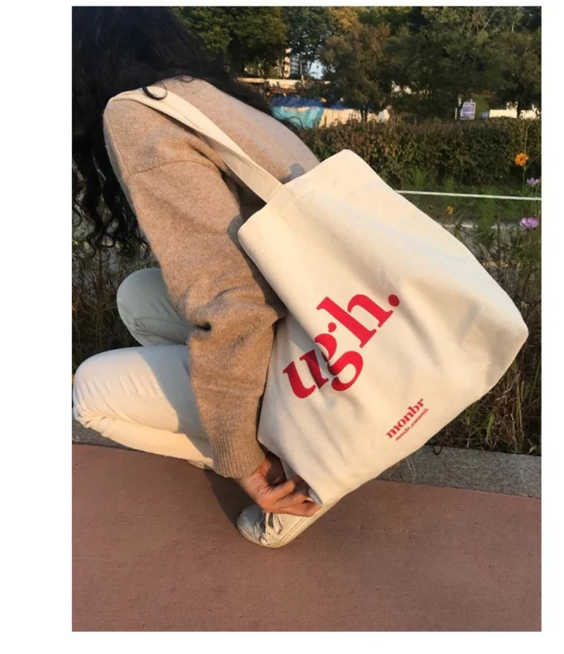 Casual Large Capacity Shoulder Bags Shopper Canvas Letter Fashion Harajuku Zipper Print Ulzzang Handbags Women Shopping Bag