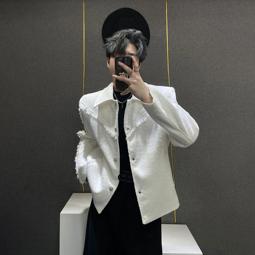 

2025 зимняя новая мужская однотонная куртка с длинными рукавами и кисточками, американский ретро-модный модный уличный повседневный нишевый мужской топ