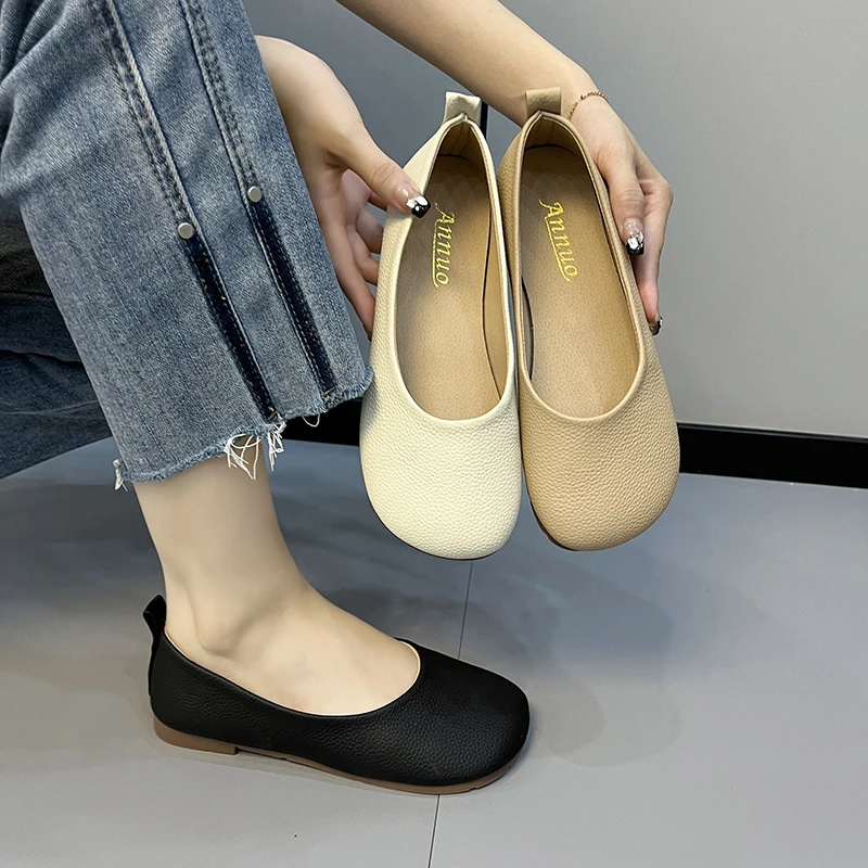 

New Women Slip-on Leather Loafers Ladies Casual Round Toe Cute Flats Sneakers Spring Autumn Fashion Ballet Shoes Zapatos Mujer