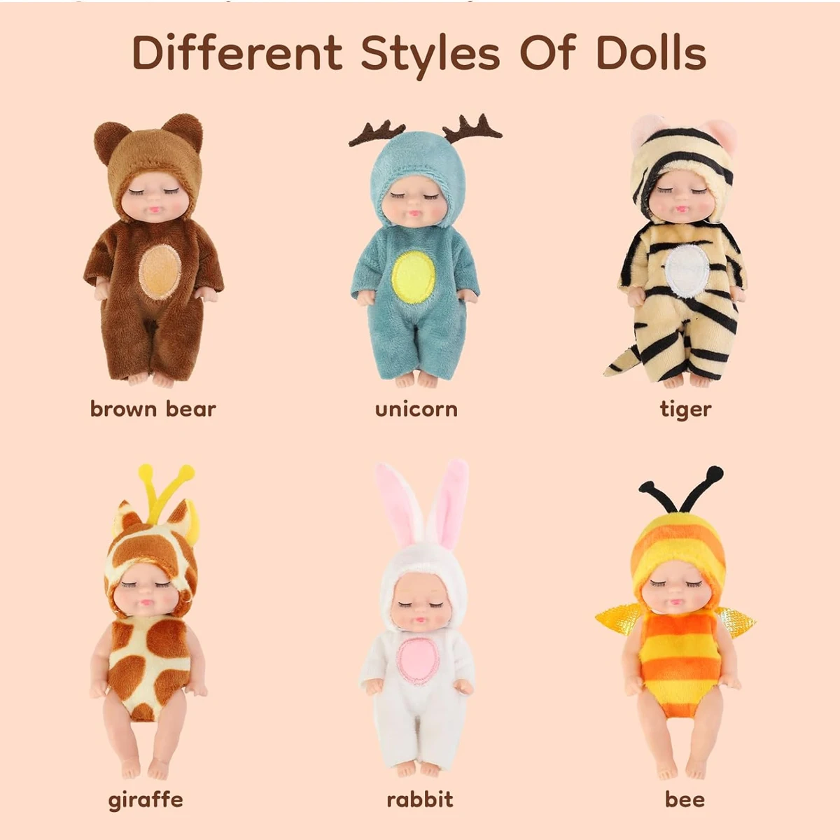 1/6 pçs 4 Polegada mini bonecas reborn conjunto de brinquedos boneca realista com roupas animais bonitos presentes para aniversário natal requintado